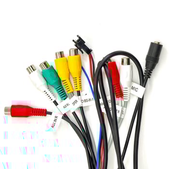 Автомобилен DVD навигационен кабел с 7 RCA конектора, MIC интерфейс, интерфейс за вентилатор, 4G слот, RG174 медна сърцевина с PVC защита