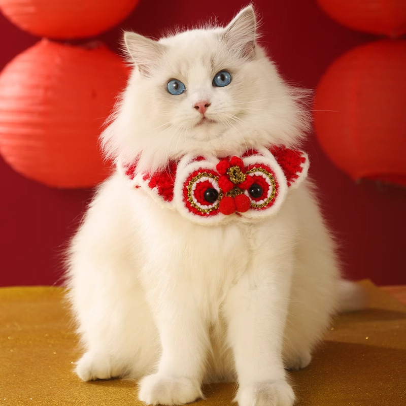 Colier pentru pisici – model desen animat, material lână, potrivit pentru toate animalele de companie, patru sezoane
