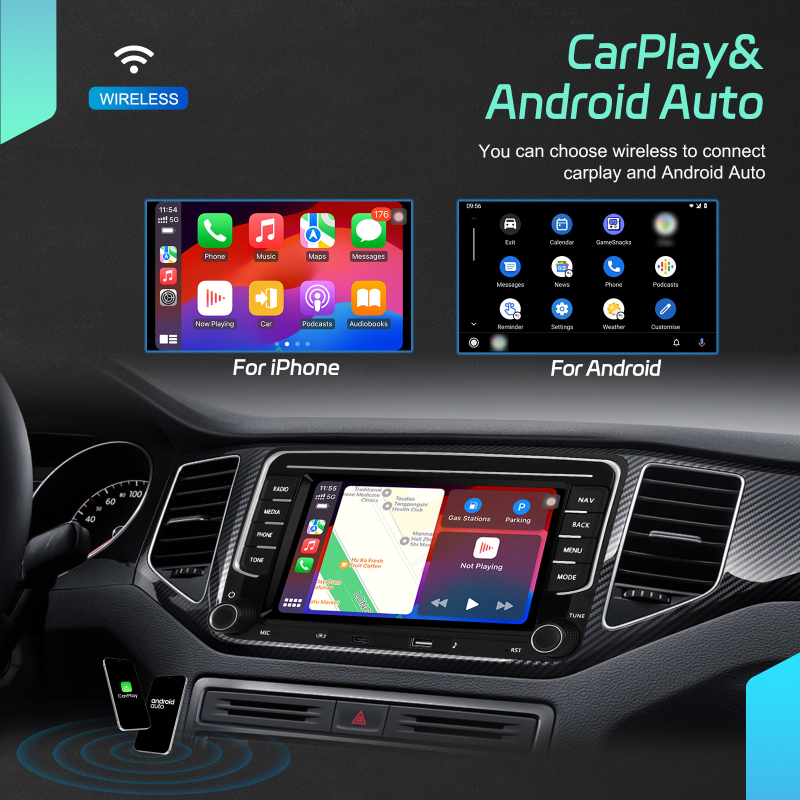 Za Volkswagen, 7-inčni Android 13 s Type-C brzim punjenjem, CarPlay središnja navigacijska jedinica i integrirana stražnja kamera