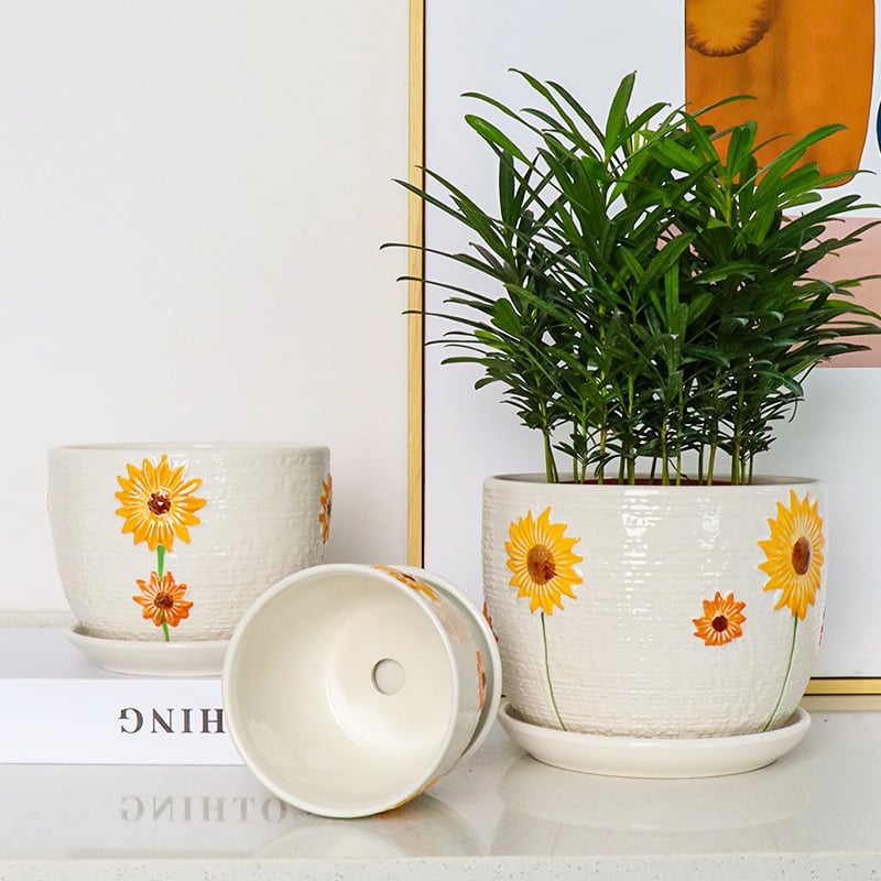 Keramički set posuda za cvijeće, 3 komada, glaziran, minimalistički stil, za stol ili pod, za unutarnje Phalaenopsis orhideje