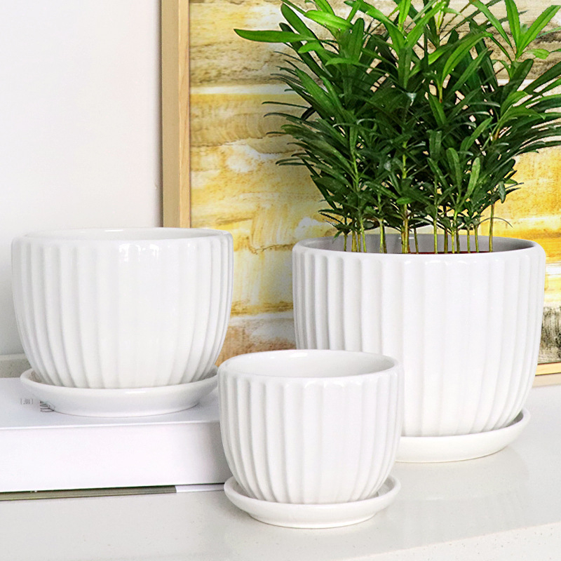 Keramički set posuda za cvijeće, 3 komada, glaziran, minimalistički stil, za stol ili pod, za unutarnje Phalaenopsis orhideje
