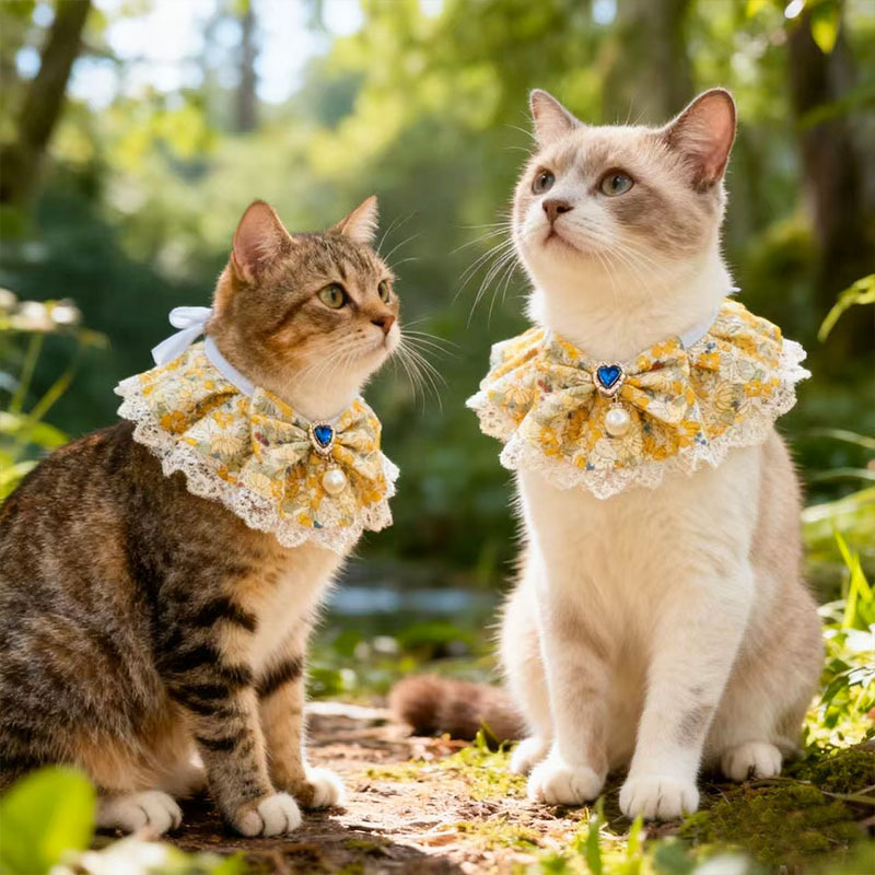 Accesorii pentru animale de companie: bavetă cu model floral și fular pentru pisici și câini, poliester