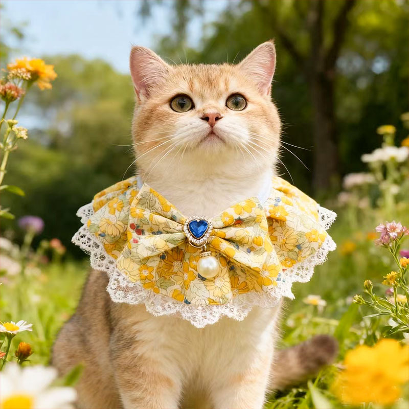 Accesorii pentru animale de companie: bavetă cu model floral și fular pentru pisici și câini, poliester