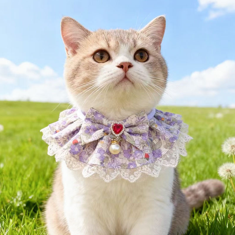 Accesorii pentru animale de companie: bavetă cu model floral și fular pentru pisici și câini, poliester