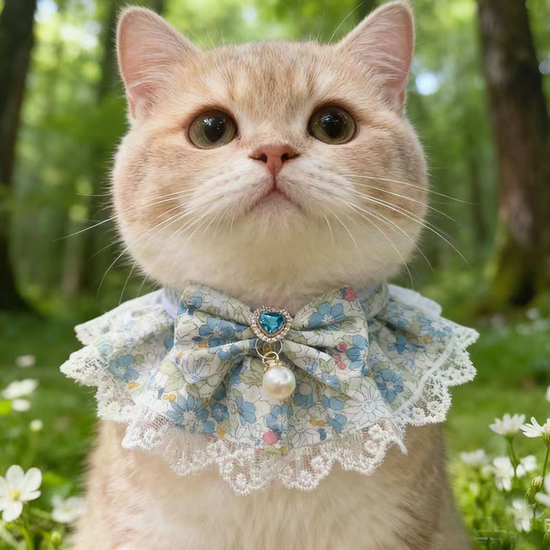 Accesorii pentru animale de companie: bavetă cu model floral și fular pentru pisici și câini, poliester
