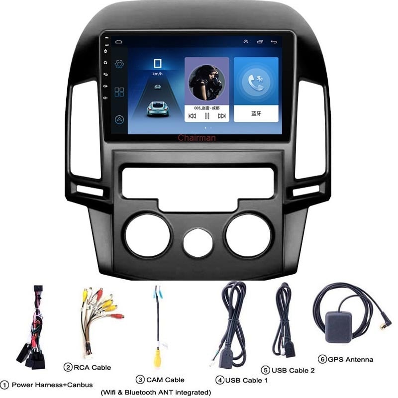 Chairman Android мултимедиен автомобилен хъб с камера за обратно виждане и GPS за Hyundai i30 (2007–2011), 12V, 4x45W, мулти-тач дисплей