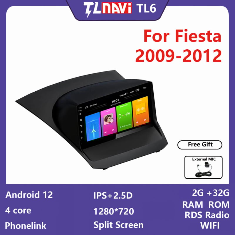 Ford Fiesta 2009-2017 Android навигационен център с 9-инчов екран, 12V захранване, мощност 4x45W, 2.5D закалено стъкло, тегло 2 кг