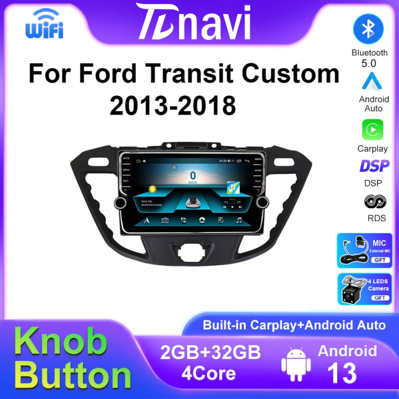 Android navigacijska jedinica za Ford Transit 2013–2018, CarPlay, 8-inčni zaslon s rotacijskim gumbom, 1024x600, 12V, 4x50W