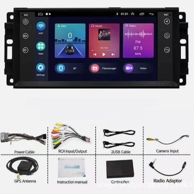 Android-базиран автомобилен GPS навигатор с IPS дисплей, 12V захранване, изход 4x50W, OEM персонализация, съвместим с Jeep Compass, Wrangler и Dodge