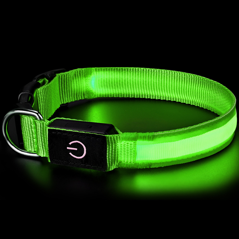 Colier pentru câine, încărcare USB, iluminat, din nylon, versiune cu luminozitate înaltă