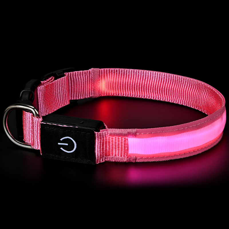 Colier pentru câine, încărcare USB, iluminat, din nylon, versiune cu luminozitate înaltă