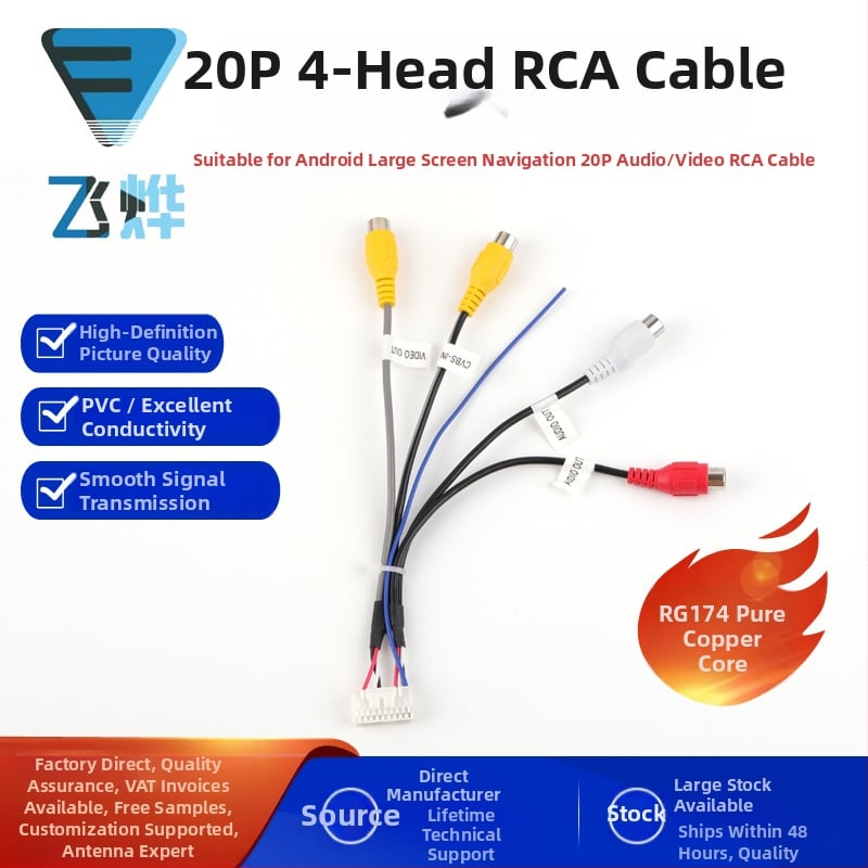 RCA audio/video kabel, 20-pin priključak, 4-glava RCA linija, Android Universal