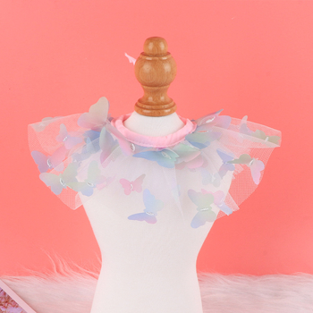 Organza anyagú kisállat sál 3D pillangóval, hercegnő stílus, légáteresztő, állítható nyakörv