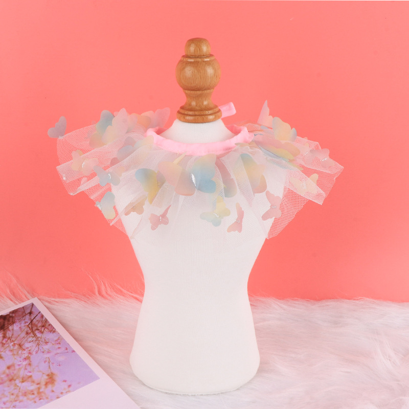 Organza anyagú kisállat sál 3D pillangóval, hercegnő stílus, légáteresztő, állítható nyakörv