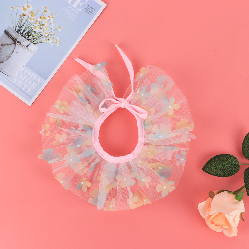 Organza anyagú kisállat sál 3D pillangóval, hercegnő stílus, légáteresztő, állítható nyakörv