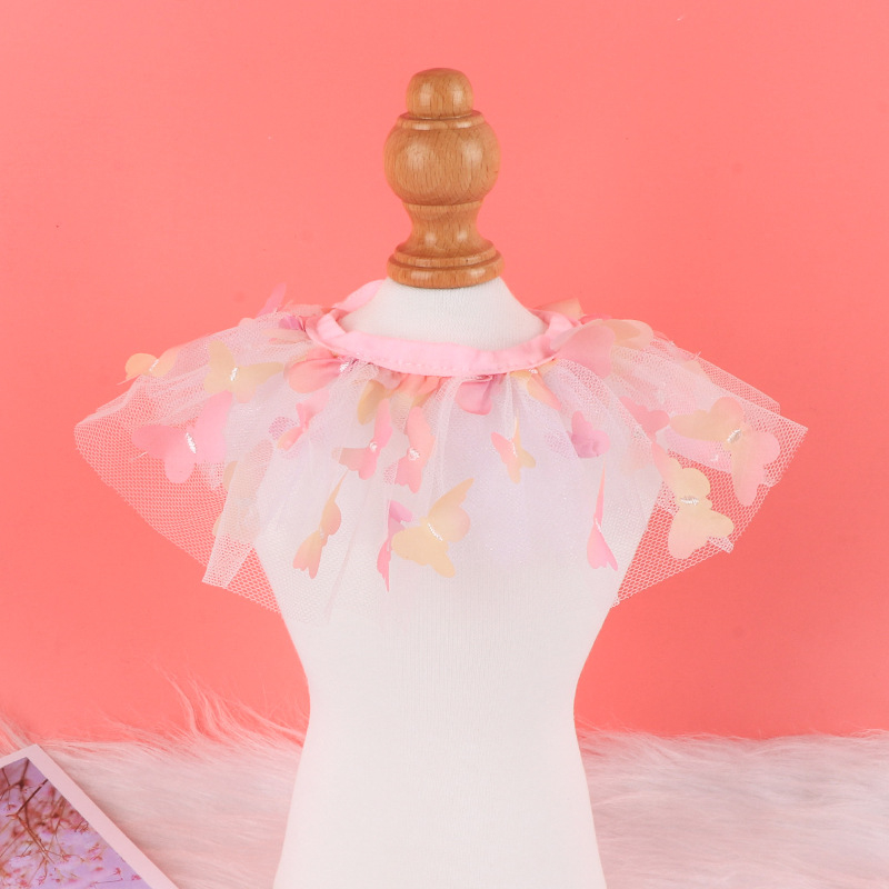Organza anyagú kisállat sál 3D pillangóval, hercegnő stílus, légáteresztő, állítható nyakörv
