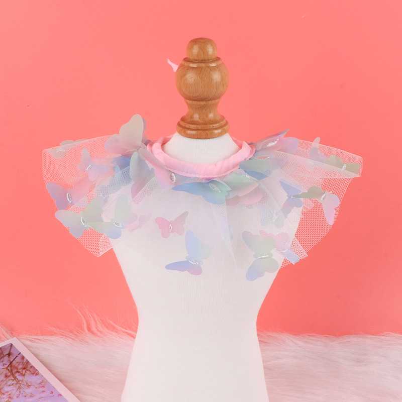 Organza anyagú kisállat sál 3D pillangóval, hercegnő stílus, légáteresztő, állítható nyakörv