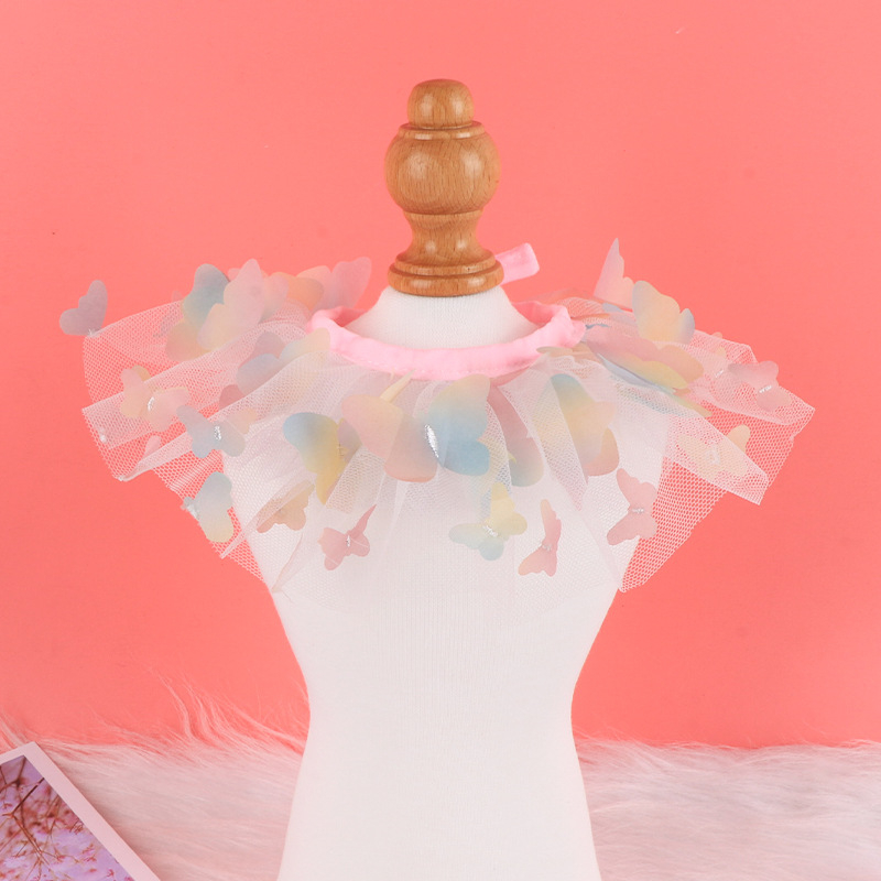 Organza anyagú kisállat sál 3D pillangóval, hercegnő stílus, légáteresztő, állítható nyakörv
