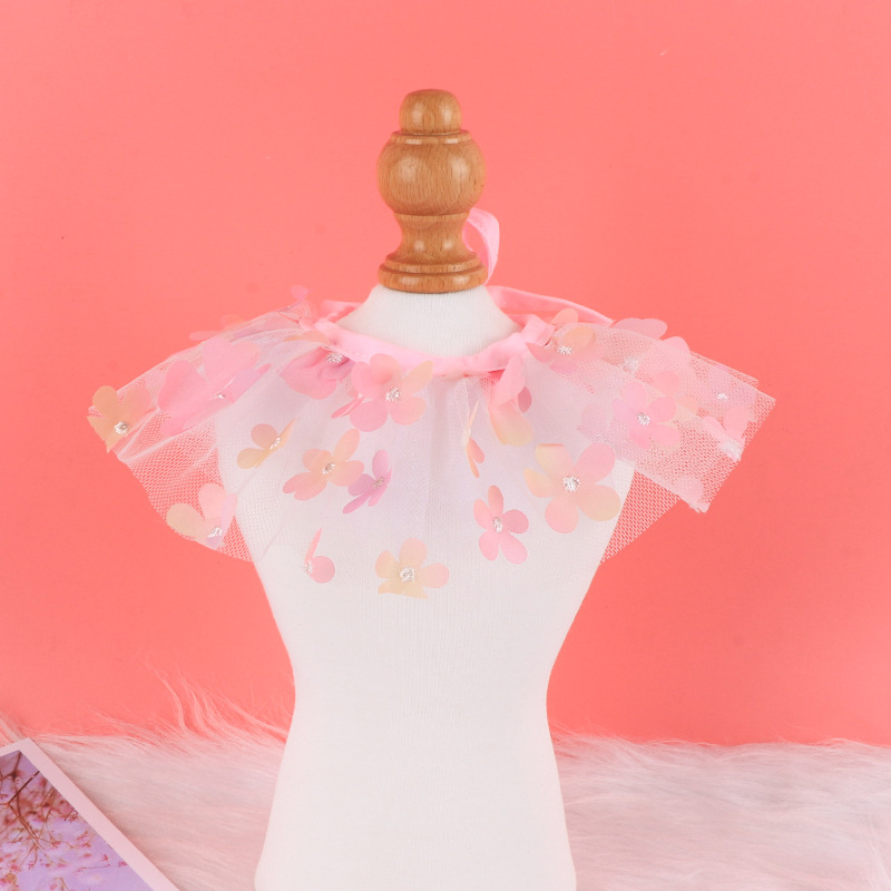 Organza anyagú kisállat sál 3D pillangóval, hercegnő stílus, légáteresztő, állítható nyakörv