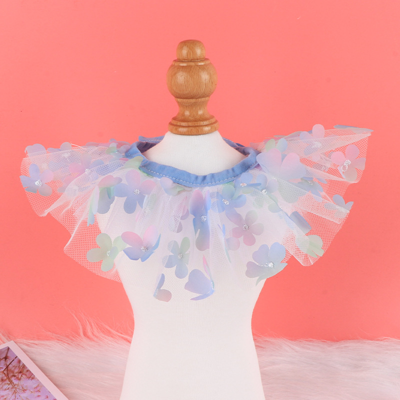 Organza anyagú kisállat sál 3D pillangóval, hercegnő stílus, légáteresztő, állítható nyakörv