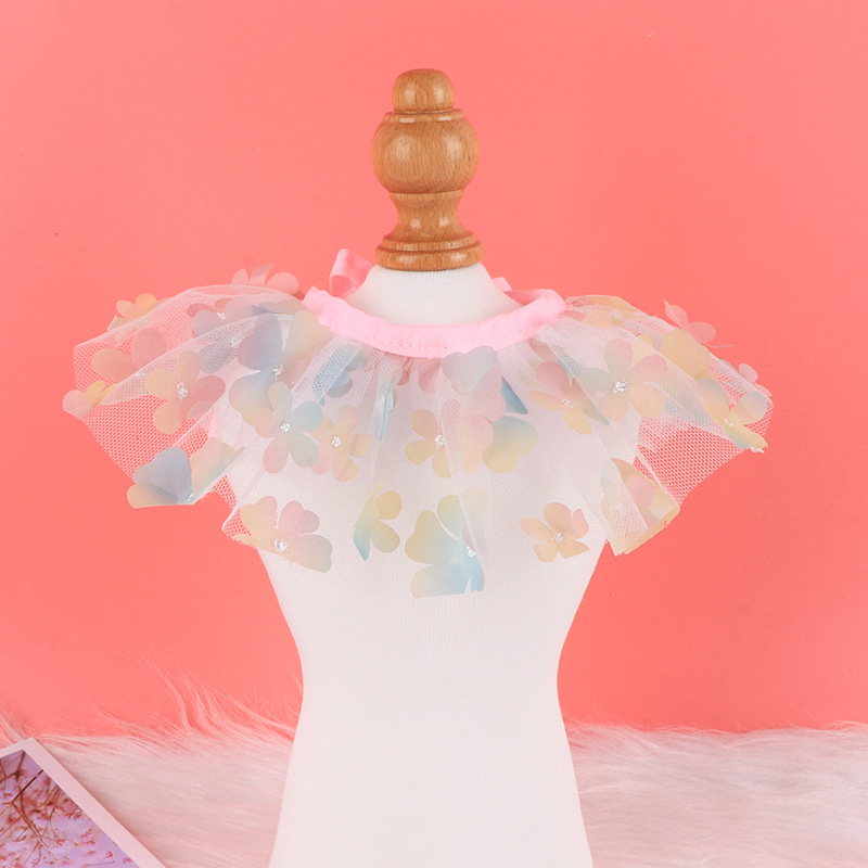 Organza anyagú kisállat sál 3D pillangóval, hercegnő stílus, légáteresztő, állítható nyakörv