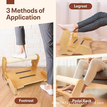 Дървен регулируем подпор за крак за офис с люлеещ педал и платка за разтягане под бюрото