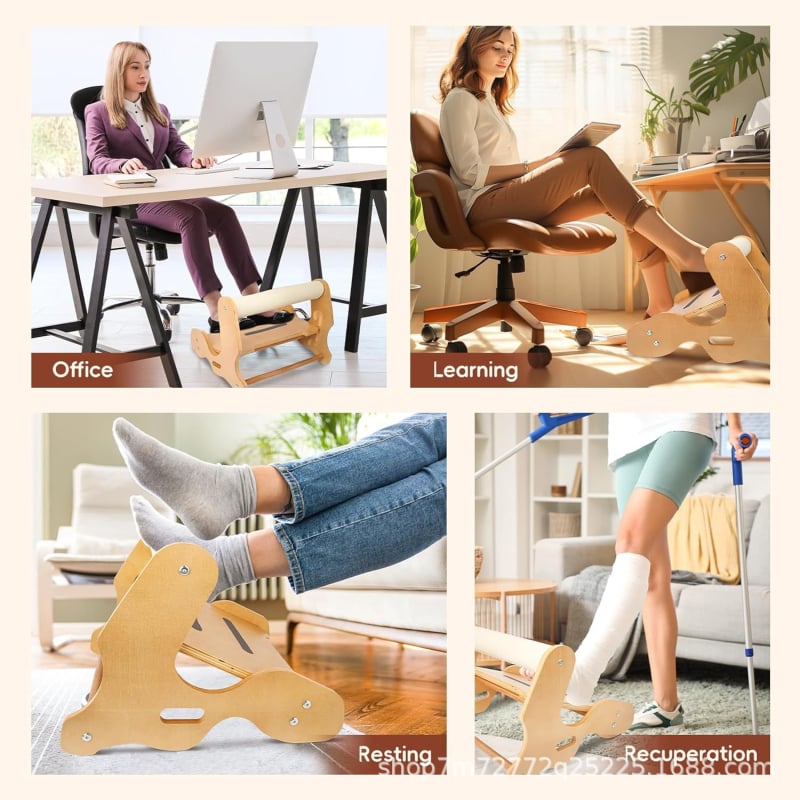 Дървен регулируем подпор за крак за офис с люлеещ педал и платка за разтягане под бюрото