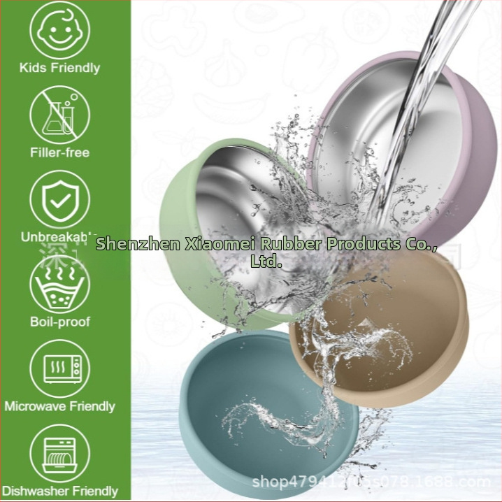 Miska na kŕmenie pre batoľatá so sťahovacou prísavkou, z nehrdzavejúcej ocele 304 a silikónu, odnímateľná, protišmyková a tepelne izolačná, od 3 mesiacov