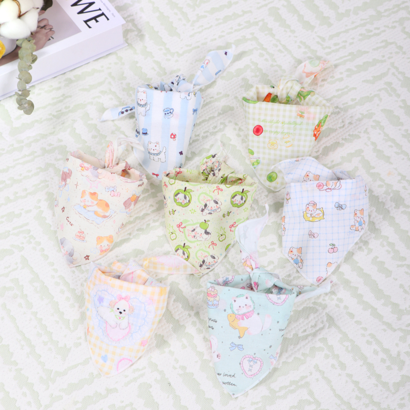 Nyomtatott, 100% pamutból készült kis méretű háziállat-nyálkendő kutyáknak és macskáknak, Bichon Frise, Pomerániai és Teddy-stílus mintákkal