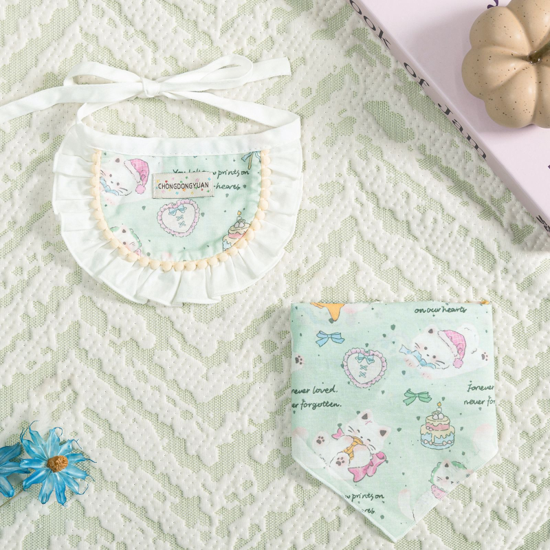 Nyomtatott, 100% pamutból készült kis méretű háziállat-nyálkendő kutyáknak és macskáknak, Bichon Frise, Pomerániai és Teddy-stílus mintákkal
