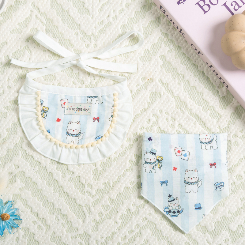 Nyomtatott, 100% pamutból készült kis méretű háziállat-nyálkendő kutyáknak és macskáknak, Bichon Frise, Pomerániai és Teddy-stílus mintákkal