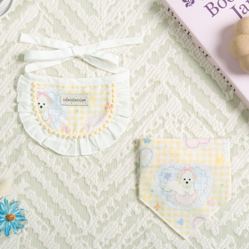 Nyomtatott, 100% pamutból készült kis méretű háziállat-nyálkendő kutyáknak és macskáknak, Bichon Frise, Pomerániai és Teddy-stílus mintákkal
