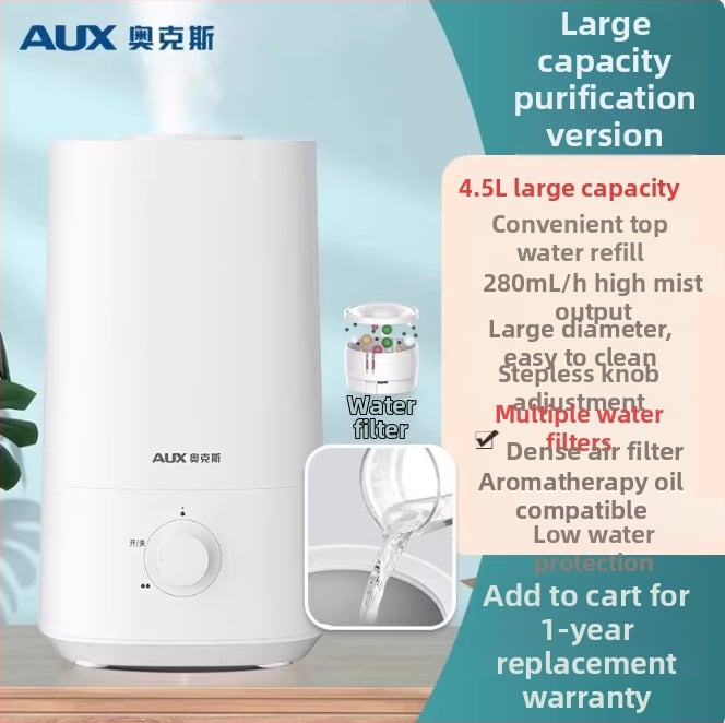 Háztartási párásító, csendes működés, 3 párásító kimenet, >10 literes víztartály, 41–60 m²-es helyiségekhez, 50 W, mechanikus üzemmód