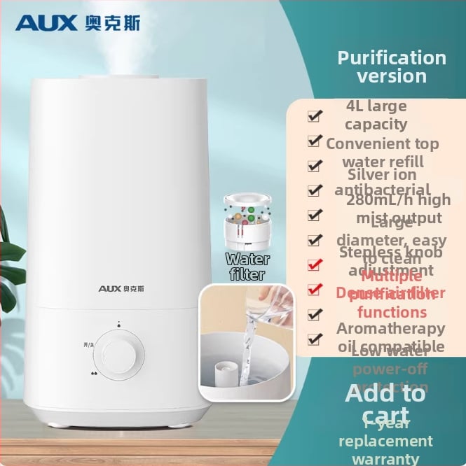 Háztartási párásító, csendes működés, 3 párásító kimenet, >10 literes víztartály, 41–60 m²-es helyiségekhez, 50 W, mechanikus üzemmód