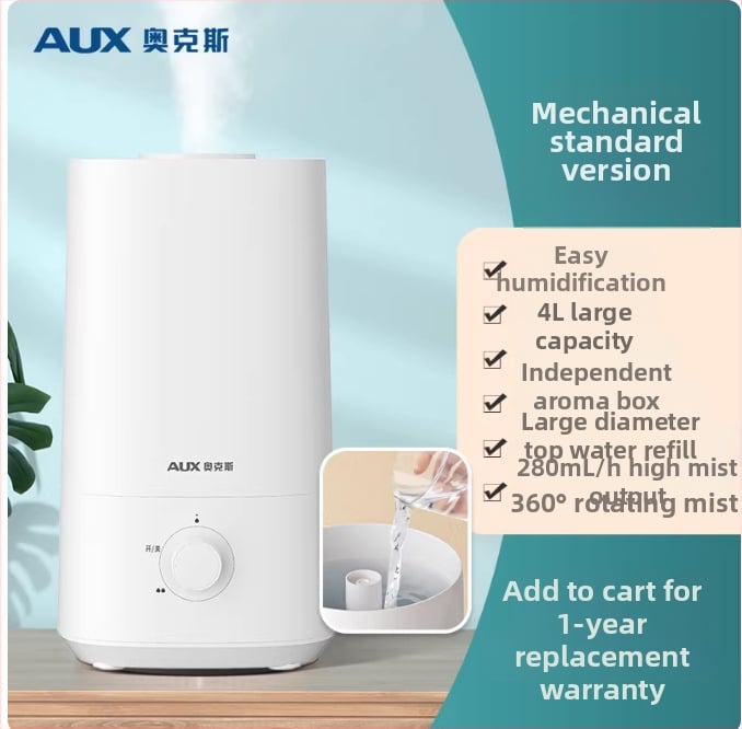 Háztartási párásító, csendes működés, 3 párásító kimenet, >10 literes víztartály, 41–60 m²-es helyiségekhez, 50 W, mechanikus üzemmód