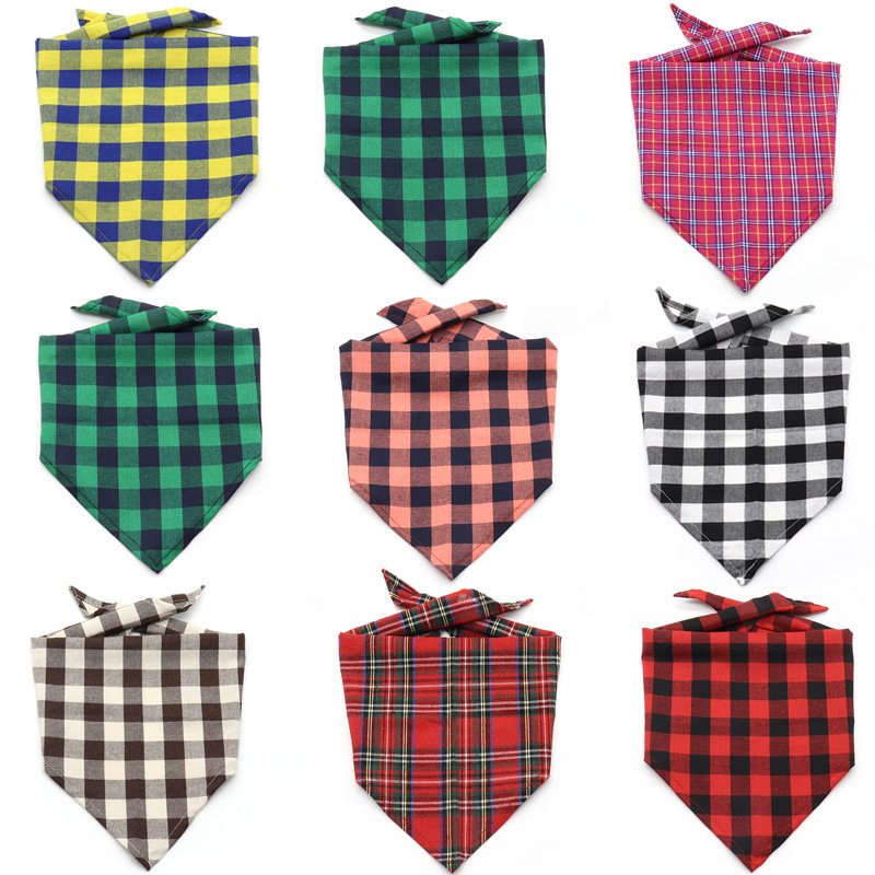 Pet Plaid háromszög alakú bib sál macskáknak és kutyáknak - 100% pamut, sík szövésű, nyomtatott, négy évszakos