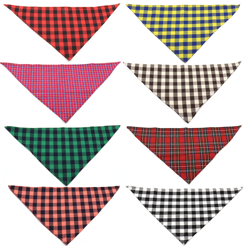 Pet Plaid háromszög alakú bib sál macskáknak és kutyáknak - 100% pamut, sík szövésű, nyomtatott, négy évszakos