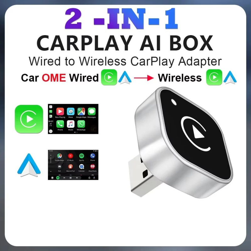 Bežični CarPlay adaptor za vozila — pretvara kabelski CarPlay u bežični, kompatibilan s Android Auto, univerzalna kompatibilnost, ABS+PC materijal, 41 g, 1 godina jamstva