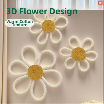 Ručne vyrobený bavlnený listový gobelín na stenu, bohémska margarétka a dúhový prívesok