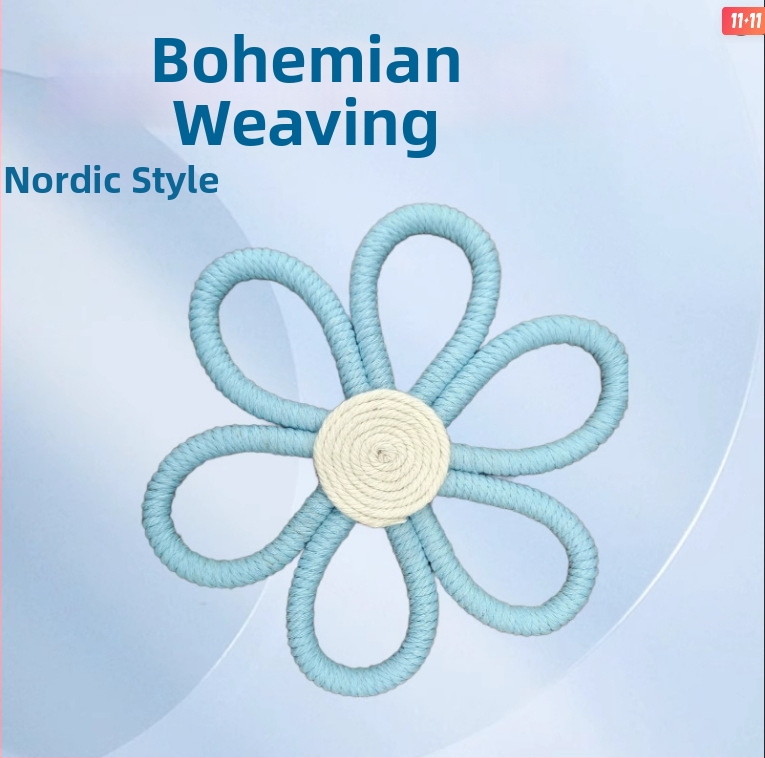 Ručne vyrobený bavlnený listový gobelín na stenu, bohémska margarétka a dúhový prívesok