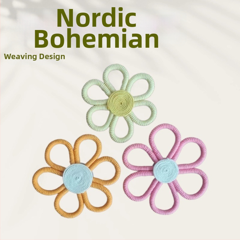 Ručne vyrobený bavlnený listový gobelín na stenu, bohémska margarétka a dúhový prívesok