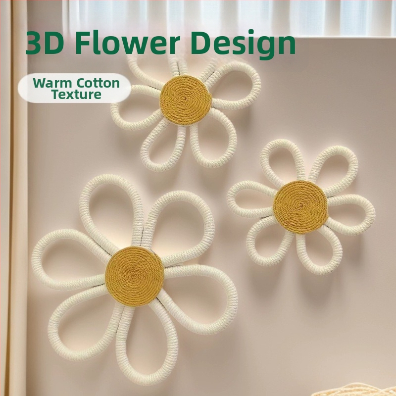 Ručne vyrobený bavlnený listový gobelín na stenu, bohémska margarétka a dúhový prívesok