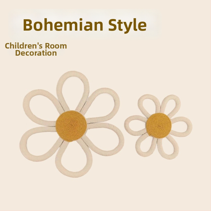 Ručne vyrobený bavlnený listový gobelín na stenu, bohémska margarétka a dúhový prívesok