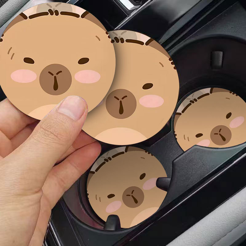 Capybara karikatura unutarnja prostirka za automobil s držačem za čaše i pretincem za pohranu, PVC, mogućnost prilagodbe, šifra proizvoda Kkk car coaster