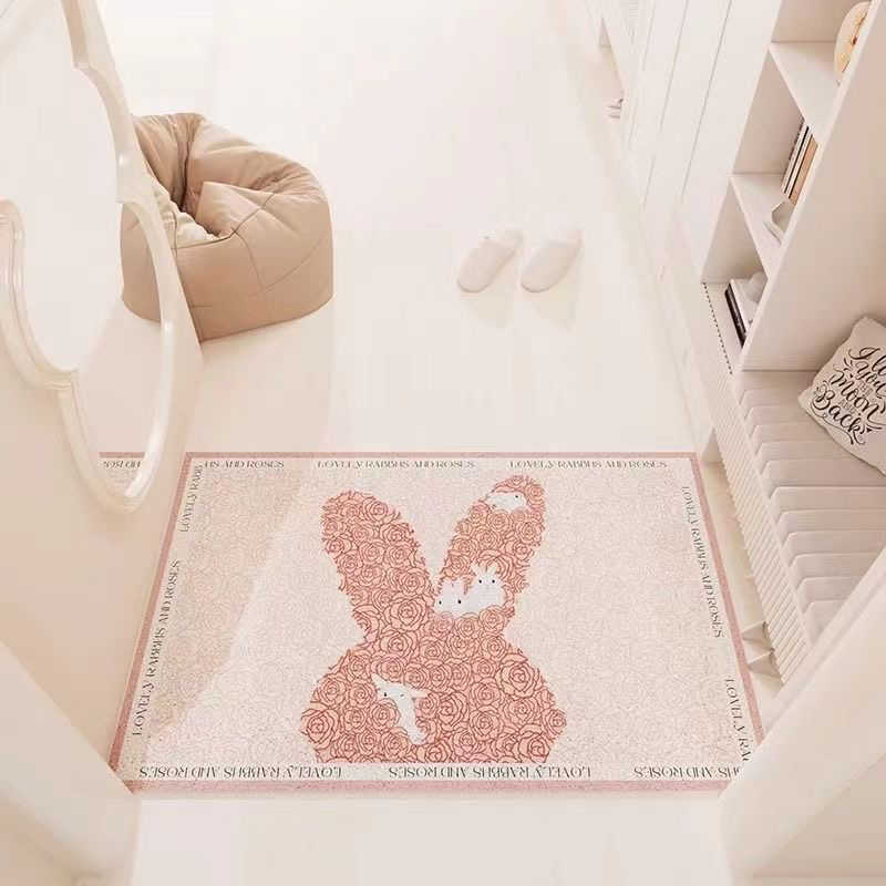 Входна подложка за пода с мотив карикатурно зайче, Silk-Circle материал, специална форма, измиваща се