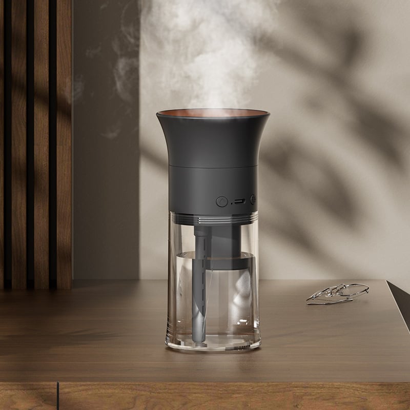 Asztali párásító aromaterápiával – USB tápellátás beépített akkumulátorral, 1 párásító nyílás, 41–60 m² fedettség, csendes működés <36 dB, időzítő 8 óránál hosszabb