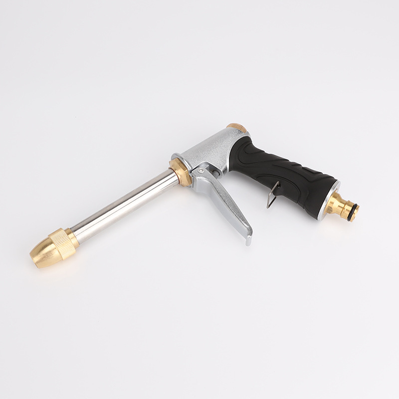 Високонапорен воден пистолет за градина с медна глава и метална дръжка; дистанция на пръскане 10 м; подходящ за миене на колата, поливане на цветя и почистване на пода