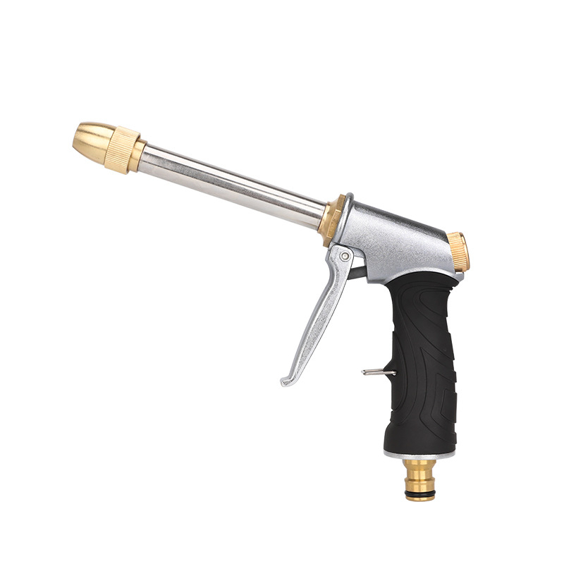 Високонапорен воден пистолет за градина с медна глава и метална дръжка; дистанция на пръскане 10 м; подходящ за миене на колата, поливане на цветя и почистване на пода