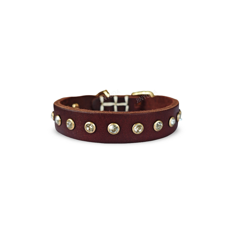 Ovratnik za kućne ljubimce s dijamantnim uzorkom – Dijamantni uzorak, koža od bivola punog zrna, sjajan završetak, opća namjena