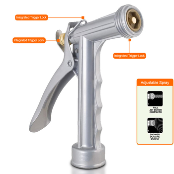 Изцяло метален воден пистолет с латунна глава, подходящ за поливане на растения, миене на кола и напояване.